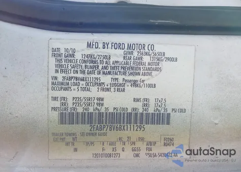 2011 Ford Crown Victoria Police Interceptor z USA, uszkodzony, nr VIN 2FABP7BV6BX111295